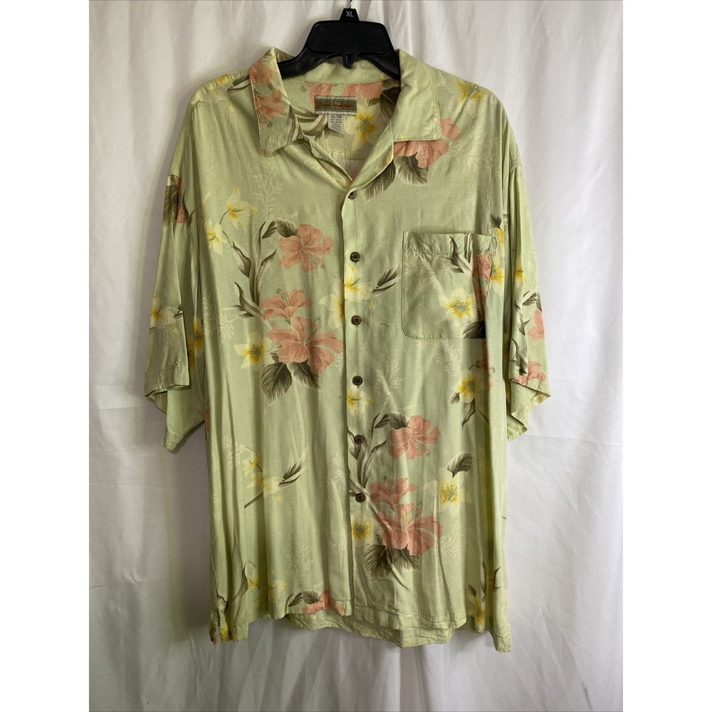 Original Island Sport Hawaiian Shirt‎ Mens XL Green Excellent Tropical Rayon